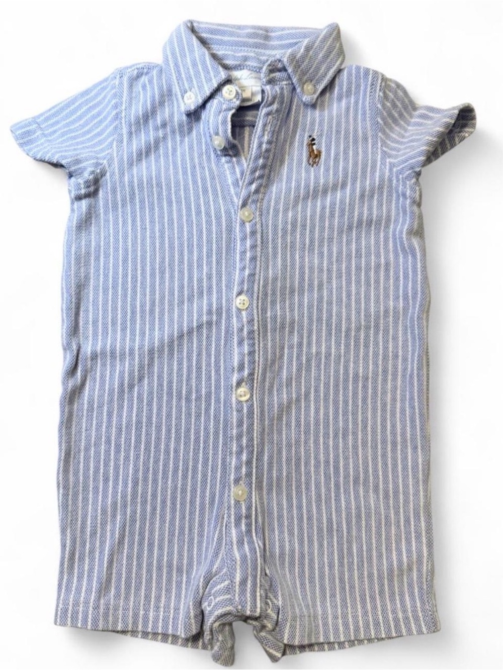 Polo Baby Blue Stripe Button-Up Romper-6 months.